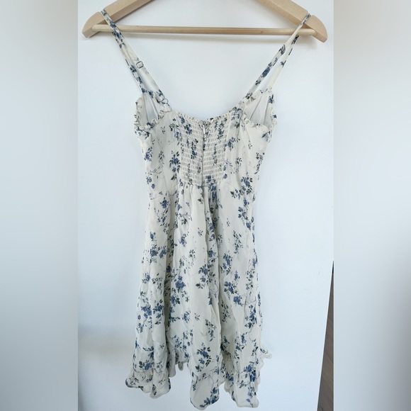 The Reformation Frannie Mini Dress in Madeline - Lace Up Floral White Blue Dress - Picture 4 of 6